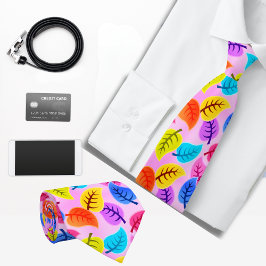 レトロピンクハワイアン葉模様 ネクタイ