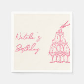 レトロピンクハンドドロッドシャンパンタワーおもしろい誕生日 スタンダードカクテルナプキン (正面)