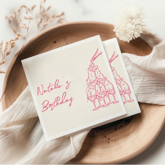 レトロピンクハンドドロッドシャンパンタワーおもしろい誕生日 スタンダードカクテルナプキン