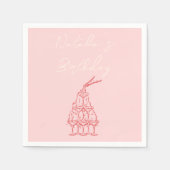 レトロピンクハンドドロッドシャンパンタワー誕生日 スタンダードカクテルナプキン (正面)