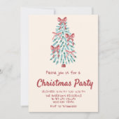 レトロピンクハンドドロークリスマスボウズツリーパーティー 招待状 (正面)