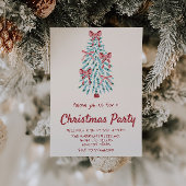 レトロピンクハンドドロークリスマスボウズツリーパーティー 招待状