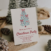 レトロピンクハンドドロークリスマスボウズツリーパーティー 招待状