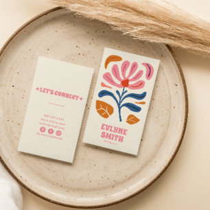 レトロピンクハンド描画Groovyフローラボーガーリーホ 名刺