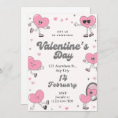 レトロピンクハートバレンタインデーパーティー シーズンカード (正面/裏面)