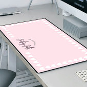 レトロピンクハートパターンかわいいトレンディースクリプト名 デスクマット