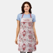 レトロピンクハートリップバレンタインデーラブキス エプロン (着用した状態)