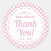レトロピンクパステルガールベビーシャワーサンキュー ラウンドシール (正面)