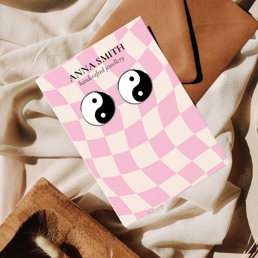 レトロピンクパターンGroovyヴィンテージスタッドイヤリング 名刺