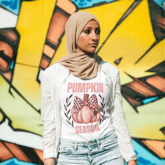 レトロピンクパンプキンシーズンコケットボウ秋フローラ トライブレンドTシャツ