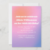 レトロピンクパープルグラディエント40th誕生日パーティー 招待状 (正面)