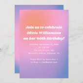 レトロピンクパープルグラディエント40th誕生日パーティー 招待状 (正面/裏面)