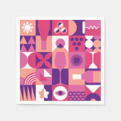 レトロピンクパープルワインバウハウスカクテルパターン スタンダードカクテルナプキン (正面)