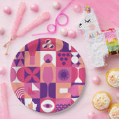 レトロピンクパープルワインバウハウスカクテルパターン ペーパープレート (パーティー)