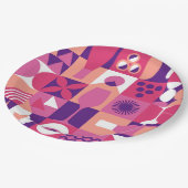 レトロピンクパープルワインバウハウスカクテルパターン ペーパープレート (アングル)