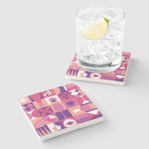 レトロピンクパープルワインバウハウスパターン