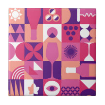 レトロピンクパープルワインバウハウスパターン