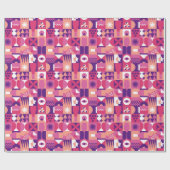 レトロピンクパープルワインバウハウスパターン ラッピングペーパー (フラット)