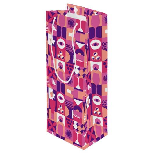 レトロピンクパープルワインバウハウスパターン ワインギフトバッグ (裏面アングル)