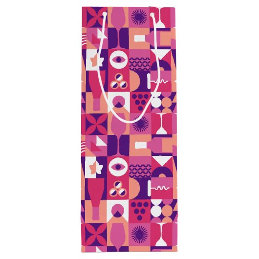 レトロピンクパープルワインバウハウスパターン ワインギフトバッグ (裏面)