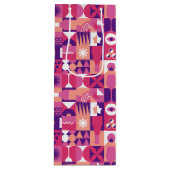 レトロピンクパープルワインバウハウスパターン ワインギフトバッグ (正面)