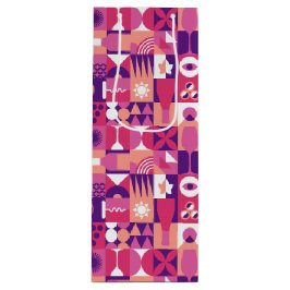 レトロピンクパープルワインバウハウスパターン ワインギフトバッグ