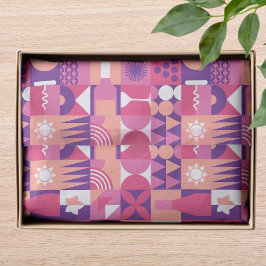 レトロピンクパープルワインバウハウスパターン 薄葉紙