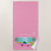 レトロピンクパーム春ビーチタオル ビーチタオル (正面)