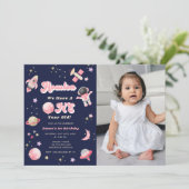 レトロピンクヒューストン私たちは1歳の誕生日 招待状 (スタンド正面)