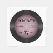 レトロピンクビニール結婚レコードおめでとう スタンダードカクテルナプキン (正面)