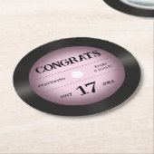 レトロピンクビニール結婚レコードおめでとう ラウンドペーパーコースター (アングル)