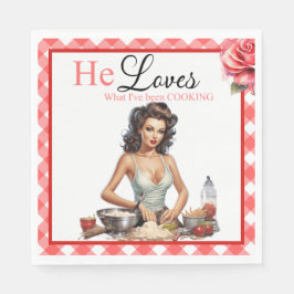 レトロピンクピンナップバチェロレッテナプキンス スタンダードランチョンナプキン