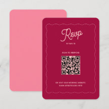 レトロピンクピーチウェーブフレームQRコード結婚ズオンライン