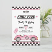 レトロピンクファスト5レースカーガール第5誕生日 招待状 (スタンド正面)
