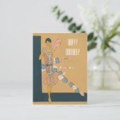 レトロピンクファッションと羽 ポストカード (スタンド正面)