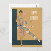 レトロピンクファッションと羽 ポストカード (正面/裏面)