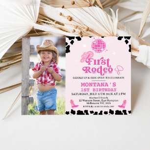 レトロピンクフォトディスコFirst Rodeo 1Birthday 招待状