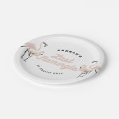 レトロピンクフラミンゴラストフラミングルブライダルシャワー ペーパープレート (アングル)