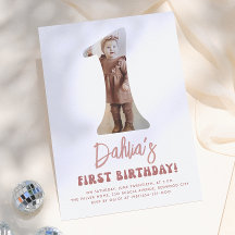 レトロピンクフラワーフォト1歳の誕生日