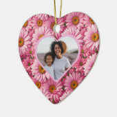 レトロピンクフローラピンクデイジー写真テンプレート セラミックオーナメント (左)