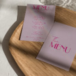 レトロピンクブライトファンキーフランスの結婚ズ メニュー<br><div class="desc">カラフルファンキーレトロモダンの明るい結婚ディナーメニュー。ボホテンプレートラベンダーの背景とピンクのタイポグラフィとピンクの手のメニューのシックなヴィンテージ書デザインが特徴である。スイート全体と完全で一致。</div>