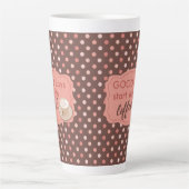 レトロピンクブラウン水玉模様グッド日スタートCO カフェラテマグ (正面)