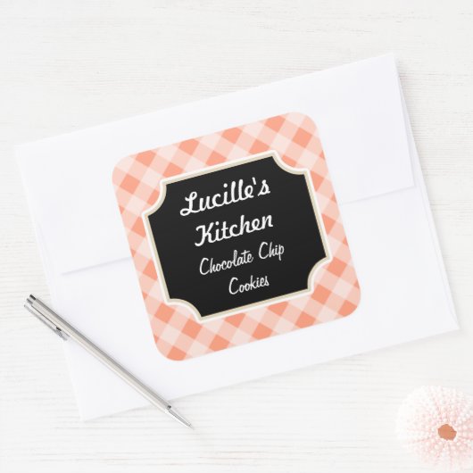 レトロピンクブラックカスタムキッチンギフトステッカー スクエアシール (封筒)