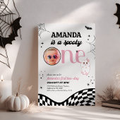 レトロピンクブラックガールズ不気味ワンバースデー 招待状