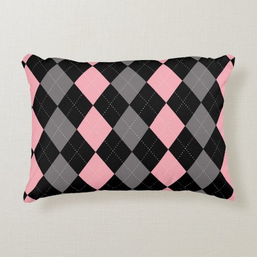 レトロピンクブラックグレーアーガイル アクセントクッション (正面)