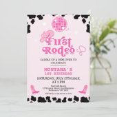 レトロピンクブラックディスコ最初のロデオ1歳の誕生日 招待状 (スタンド正面)