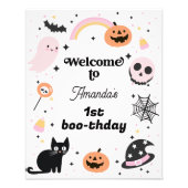 レトロピンクブラックハロウィーン誕生日ウェルカムサイン フォトプリント            (正面)