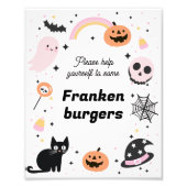 レトロピンクブラックハロウィーン誕生日パーティーサイン フォトプリント            (正面)