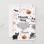 レトロピンクブラックハロウィーン誕生日 サンキューカード (正面)