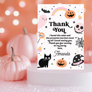 レトロピンクブラックハロウィーン誕生日 サンキューカード
